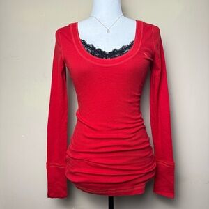 Y2K Abercrombie & Fitch Red Fitted Scoop Neck Long Sleeve | Size S